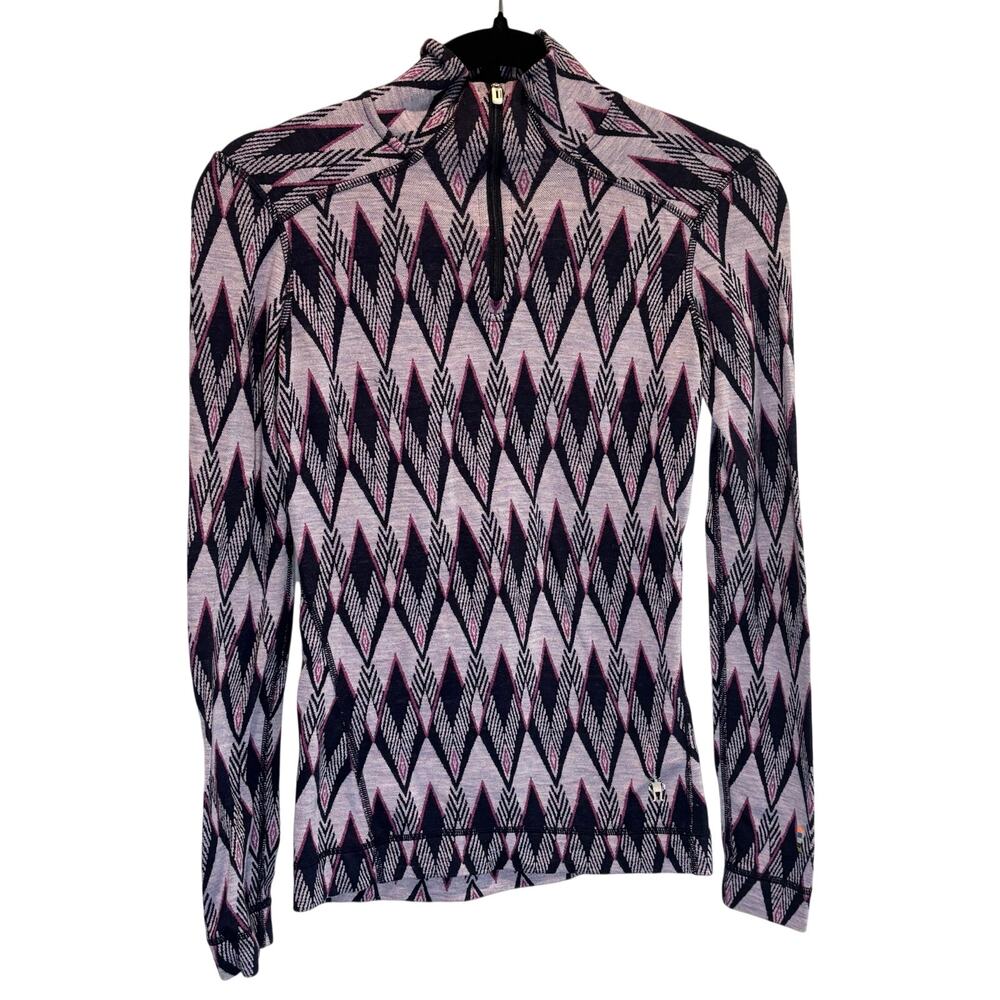 Smartwool Merino 250 Purple Diamond Print Quarter Zip Long Sleeve Top - size XS